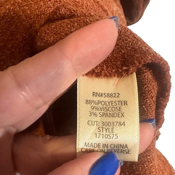 Max Studio Burnt Orange 3/4 Ruched Sleeve Boat Neck Knit Blouse Women Sz L - Picture 8 of 8